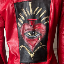 Load image into Gallery viewer, Vintage Red Leather Jacket with Hand Painted Heart
