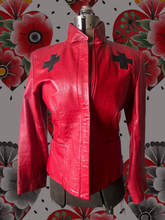 Load image into Gallery viewer, Vintage Red Leather Jacket with Hand Painted Heart