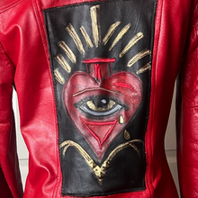 Load image into Gallery viewer, Vintage Red Leather Jacket with Hand Painted Heart
