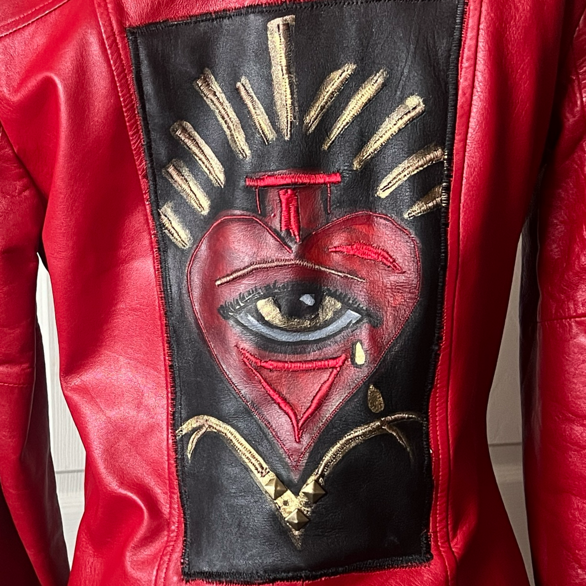 Vintage Red Leather Jacket with Hand Painted Heart – Blackbird Art 