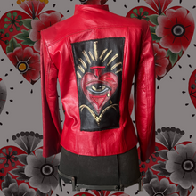 Load image into Gallery viewer, Vintage Red Leather Jacket with Hand Painted Heart
