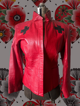 Load image into Gallery viewer, Vintage Red Leather Jacket with Hand Painted Heart
